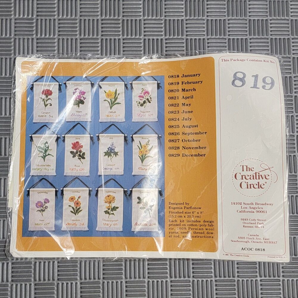 Vintage‎ Floral Violet Birthday Month Needlepoint The Creative Circle Craft Kit